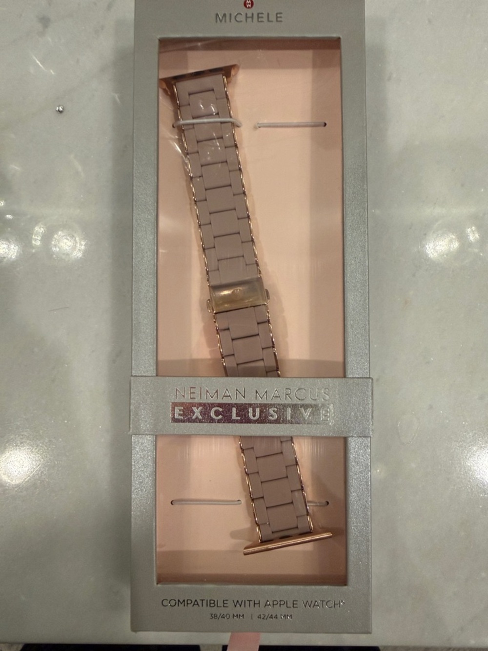 Michele pink Taupe Silicone Link Apple Watch Band with Rose Gold Hardware